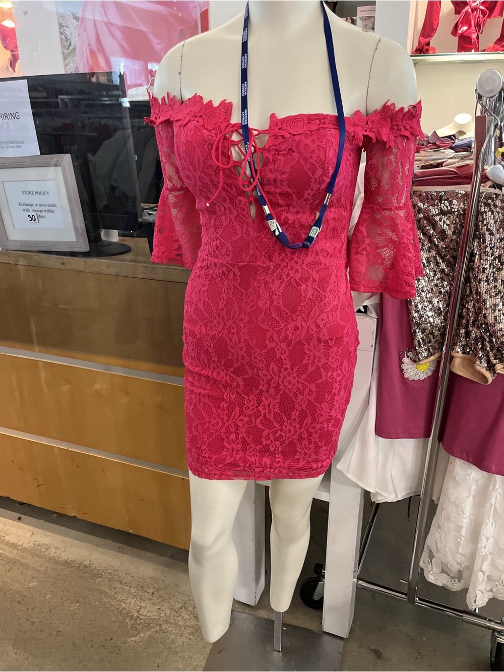 Hot Pink Lace Off-Shoulder Bodycon Dress
